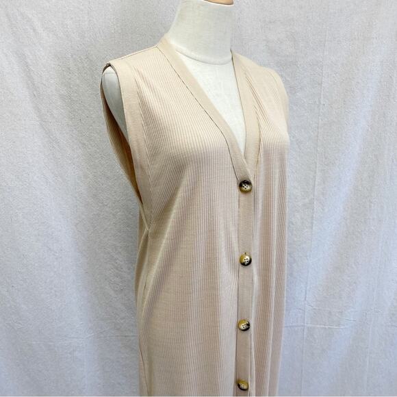 Zara tan ribbed button up sleeveless midi Lagenlook dress/duster size Medium - Picture 8 of 10